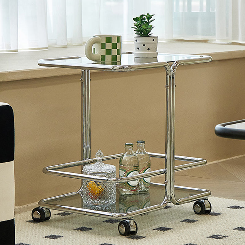 Contemporary Corner Table Double Tier Accent Side Table with Shelf