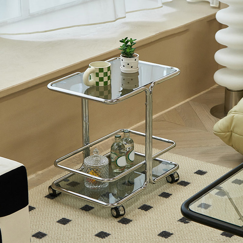 Contemporary Corner Table Double Tier Accent Side Table with Shelf