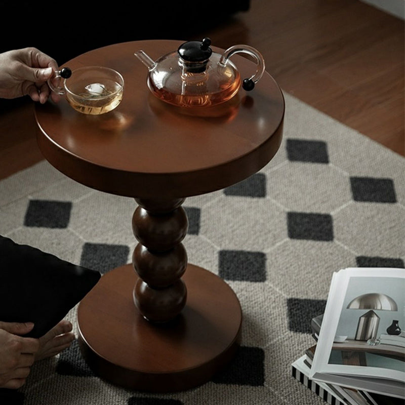 Pedestal End Table in Wood Round Top Living Room Corner Table