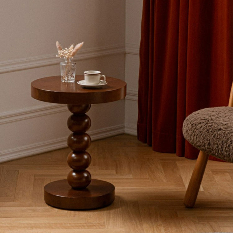 Pedestal End Table in Wood Round Top Living Room Corner Table