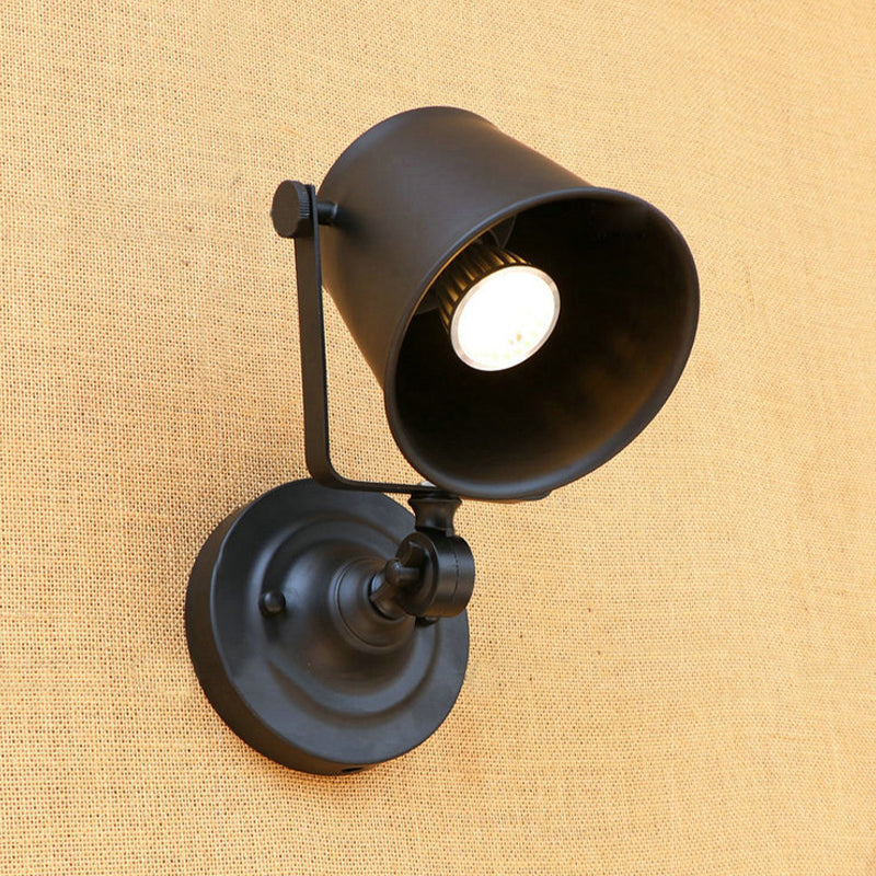 Antique Style Bucket Wall Light Sconce 1 Light Iron Adjustable Wall Mounted Lamp in Black/Grey for Outdoor