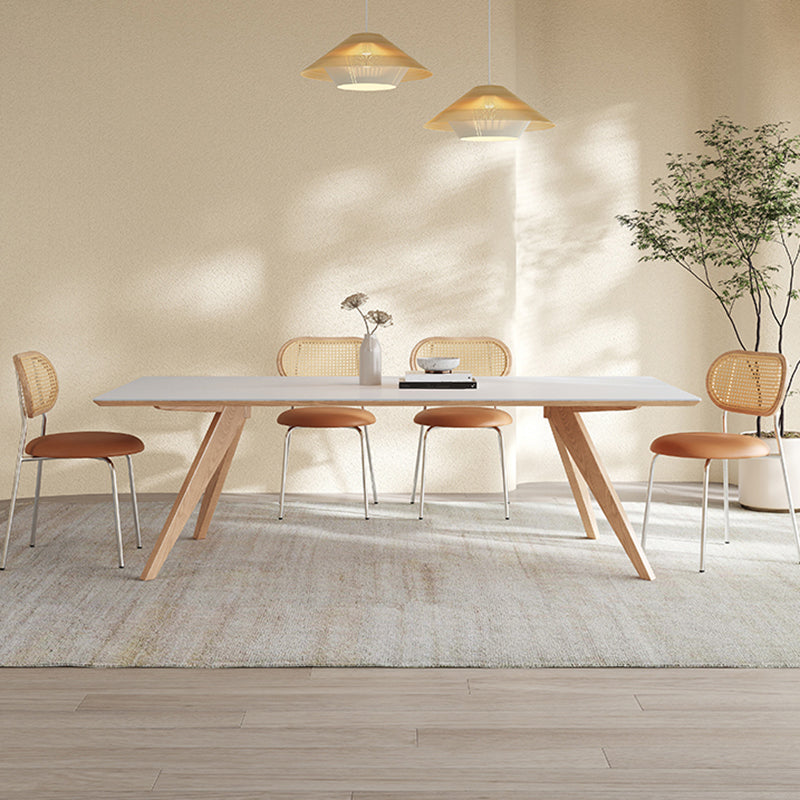Modern Solid Wood Dining Table White Rectangular Top with Solid Wood Legs