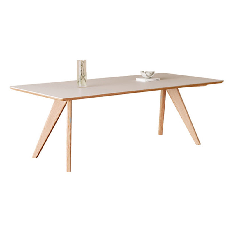 Modern Solid Wood Dining Table White Rectangular Top with Solid Wood Legs