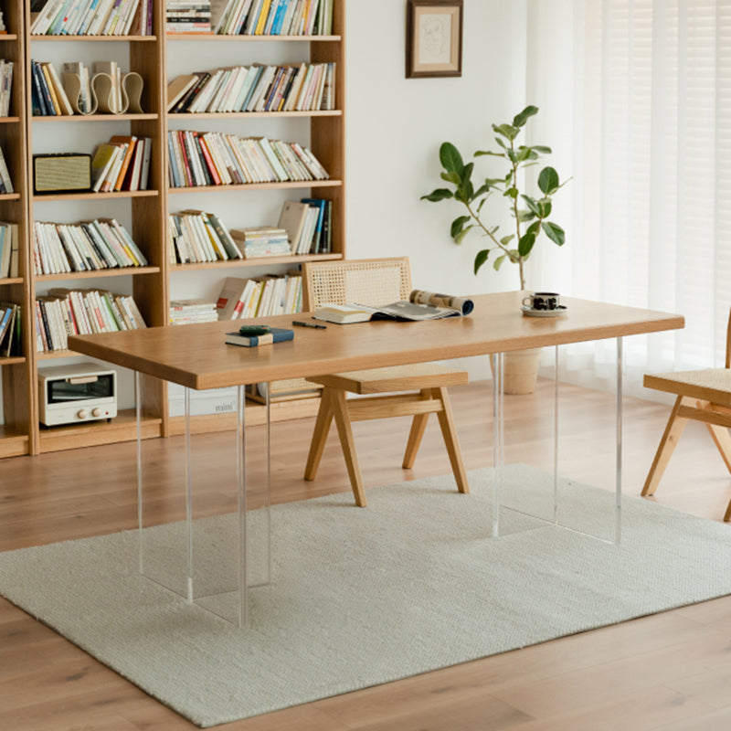Modern Solid Wood Dining Table Natural Oak Rectangular Top with Double Pedestal