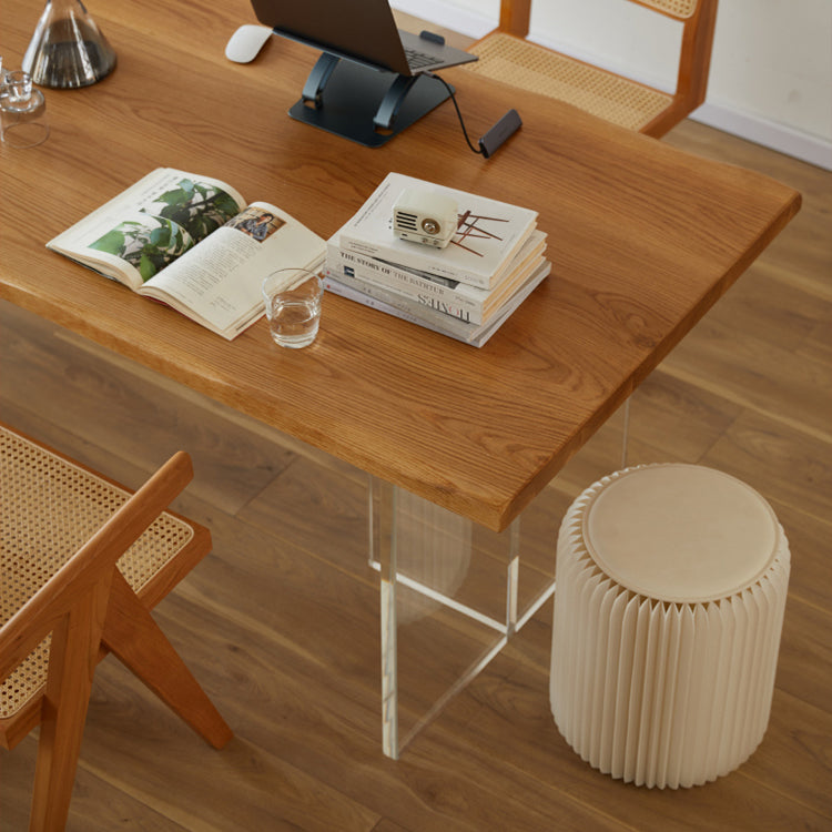Modern Solid Wood Dining Table Natural Oak Rectangular Top with Double Pedestal