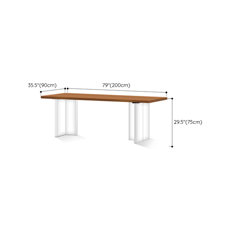 Modern Solid Wood Dining Table Natural Oak Rectangular Top with Double Pedestal