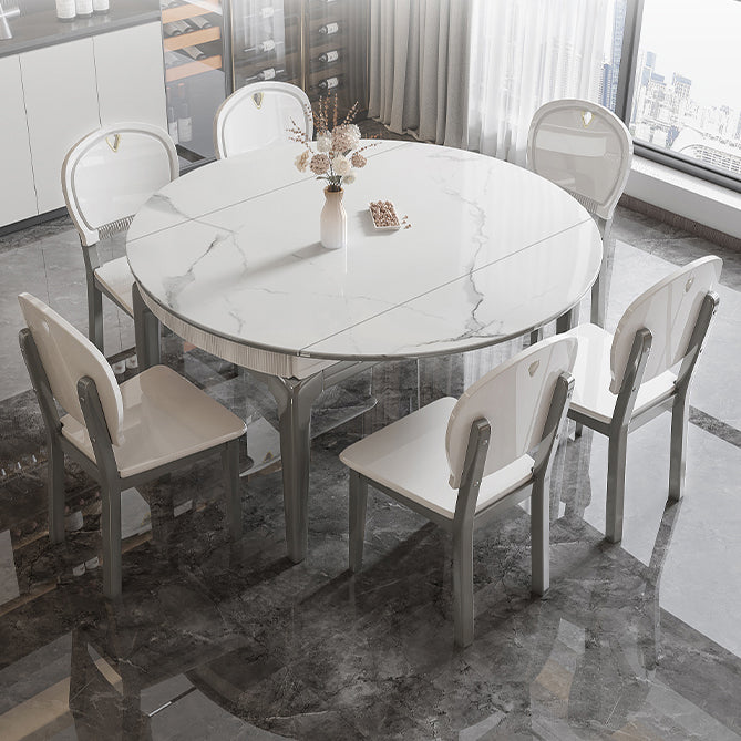 Modern Extendable Dining Table White Round Stone Tabletop for Home