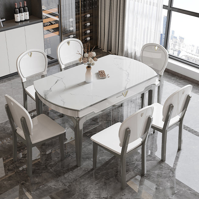 Modern Extendable Dining Table White Round Stone Tabletop for Home