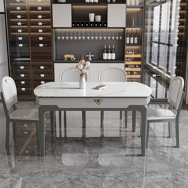Modern Extendable Dining Table White Round Stone Tabletop for Home