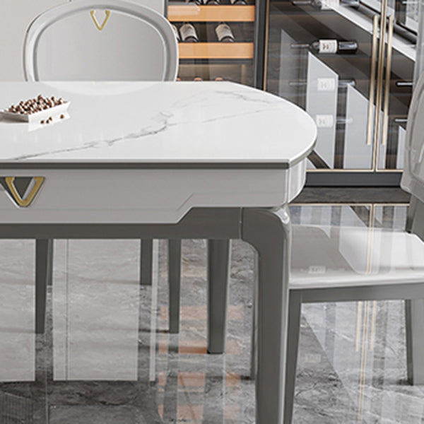 Modern Extendable Dining Table White Round Stone Tabletop for Home