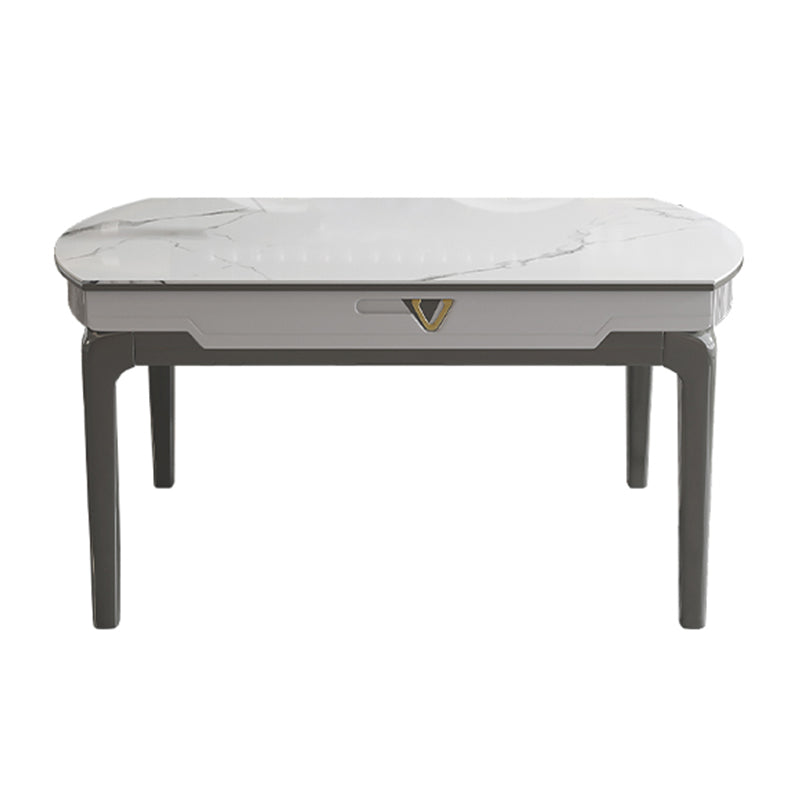 Modern Extendable Dining Table White Round Stone Tabletop for Home