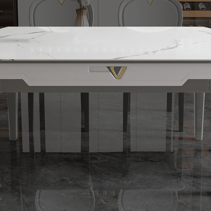 Modern Extendable Dining Table White Round Stone Tabletop for Home