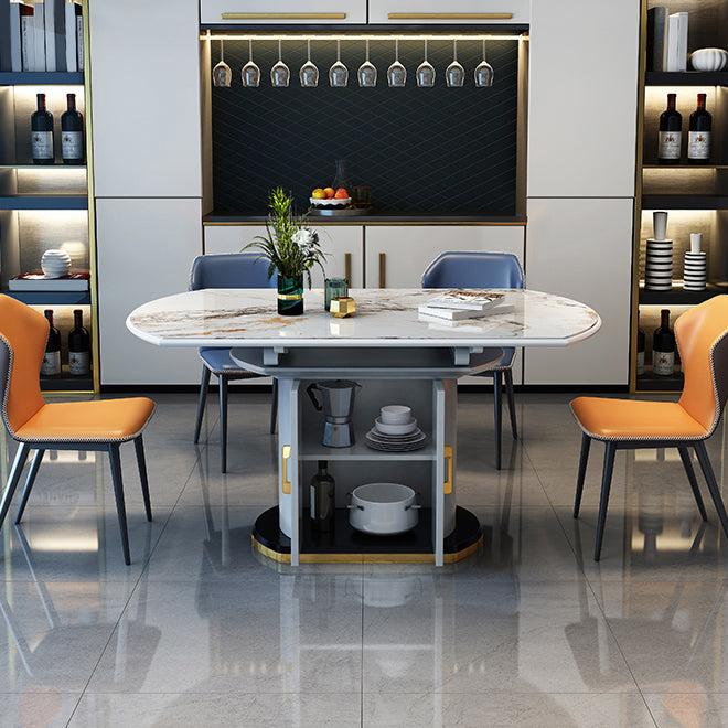 Modern Extendable Dining Table White Round Stone Tabletop with Storage