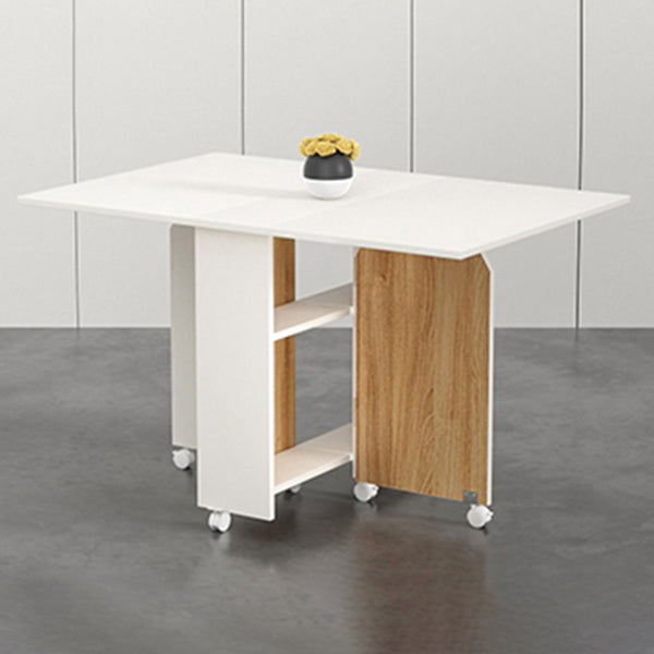Modern Folding Dining Table Rectangle Wooden Tabletop with Storage
