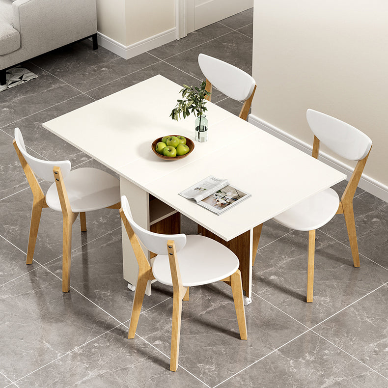 Modern Folding Dining Table Rectangle Wooden Tabletop with Storage