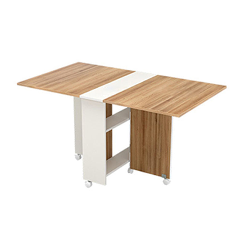 Modern Folding Dining Table Rectangle Wooden Tabletop with Storage