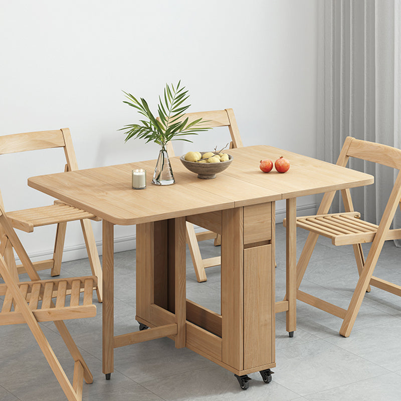 Modern Dining Table Foldable Rectangle Tabletop with Wood Base