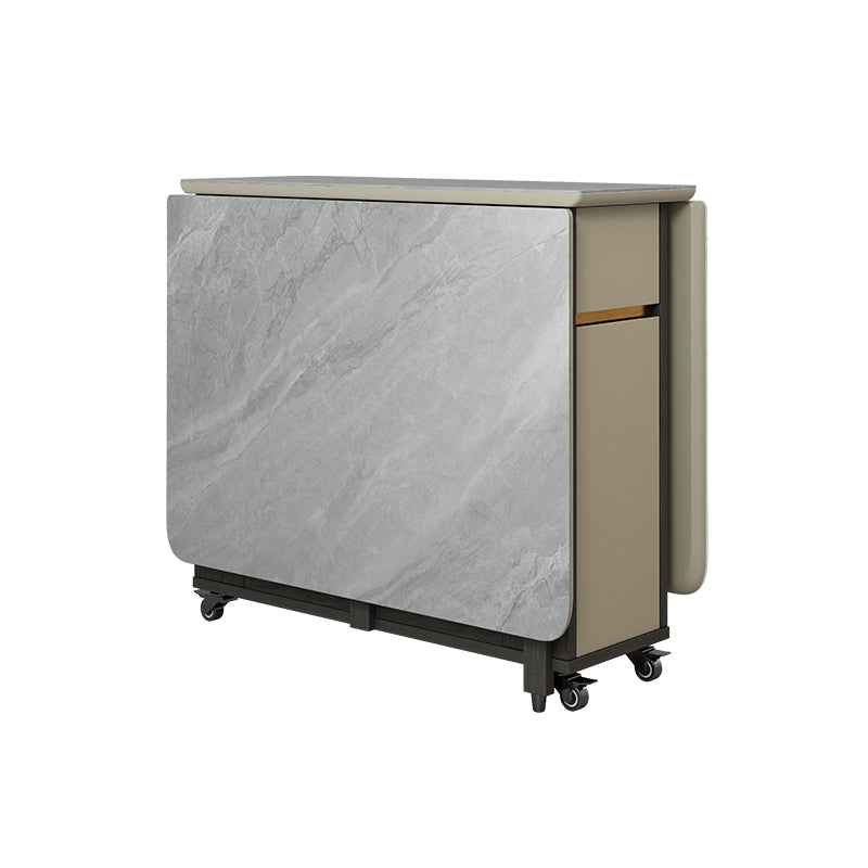 Modern Dining Table Foldable Rectangle Tabletop with Wood Base