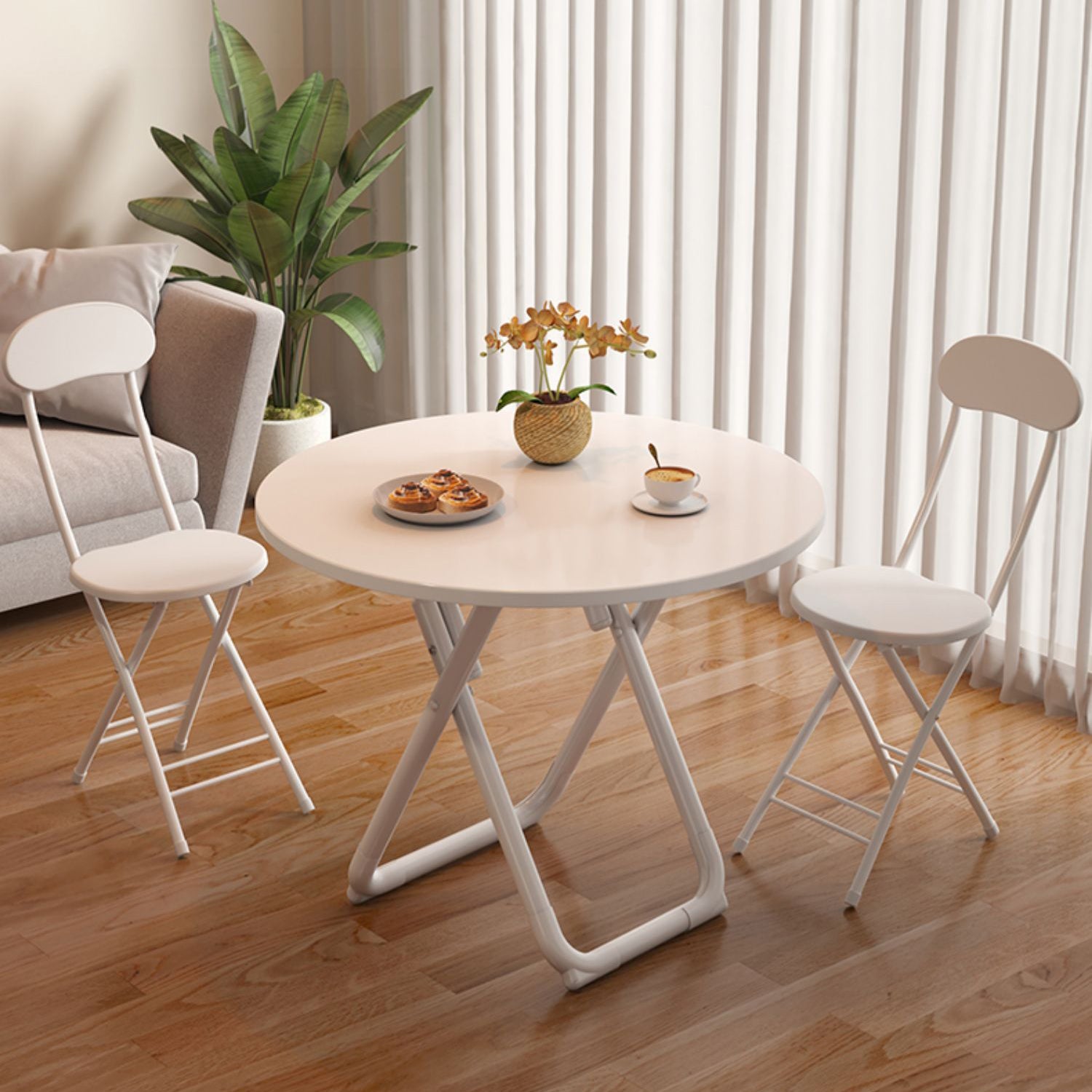 Modern Folding Dining Table Wooden Tabletop with Metal Base for Home