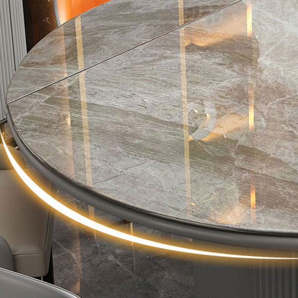 Modern Stone Top Dining Table Extendable for Small Spaces with Storage