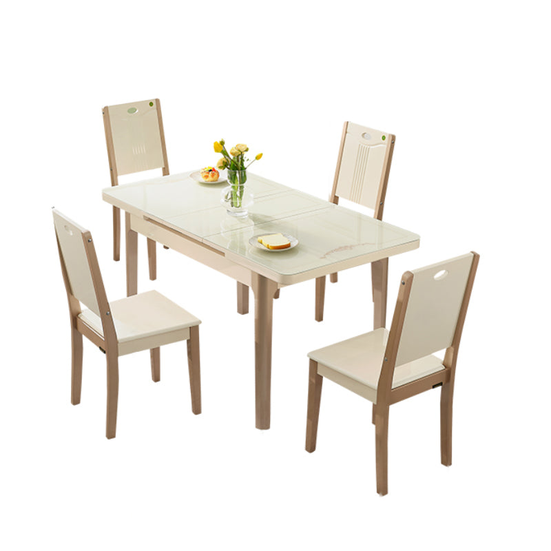 5/7 Pieces Tempered Glass Top 4 Wooden Legs Dining Set for Home