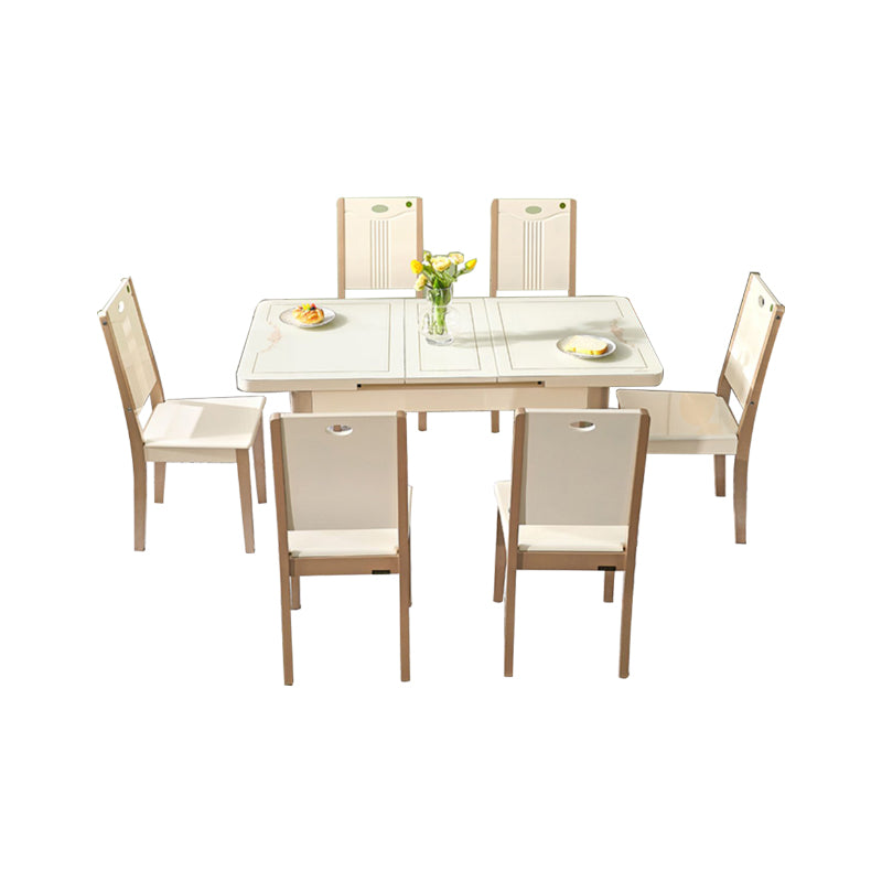 5/7 Pieces Tempered Glass Top 4 Wooden Legs Dining Set for Home