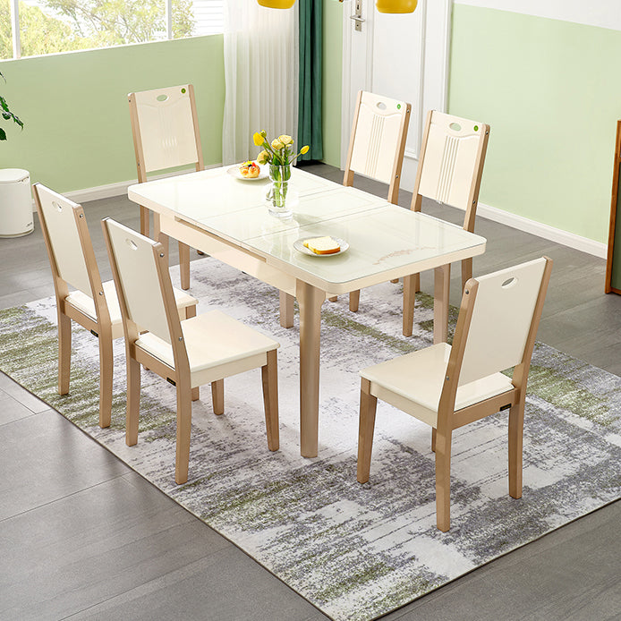 5/7 Pieces Tempered Glass Top 4 Wooden Legs Dining Set for Home