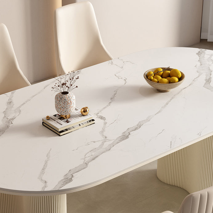 1/2/5/7 Pieces White Oval Sintered Stone Top Dining Set for Home