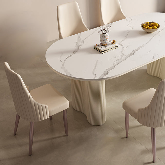 1/2/5/7 Pieces White Oval Sintered Stone Top Dining Set for Home