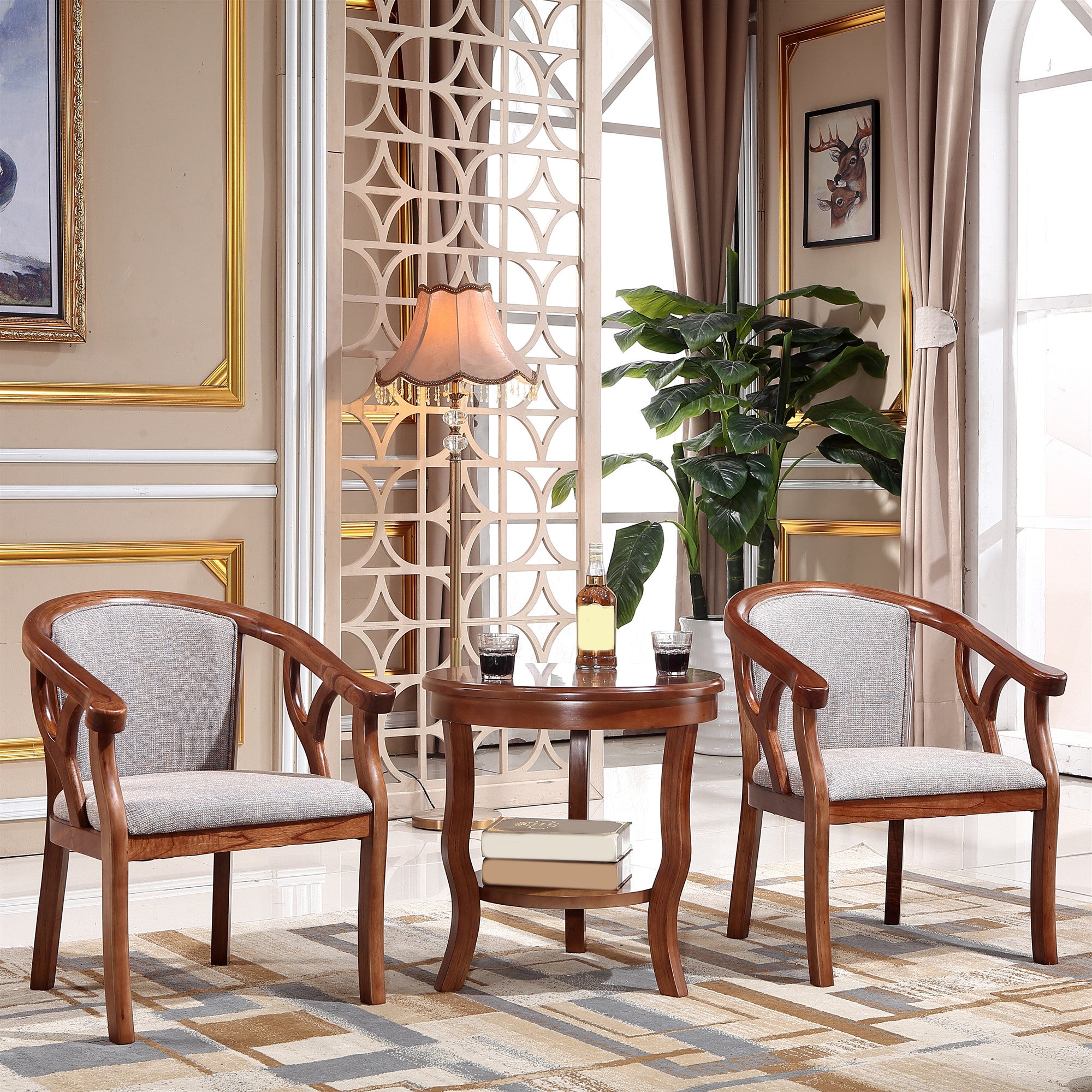 Traditional Dining Arm Chair Wood Frame Upholstered Arm Chair