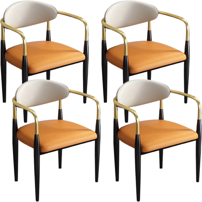 Contemporary Faux Leather Arm Dining Chair for Home in Gold Finish