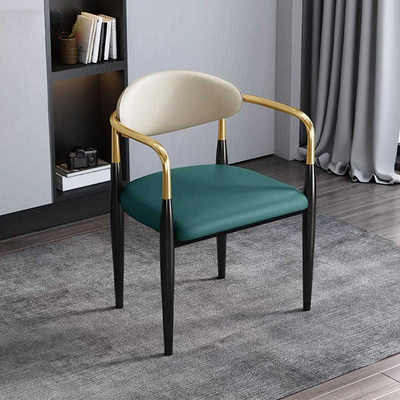 Contemporary Faux Leather Arm Dining Chair for Home in Gold Finish