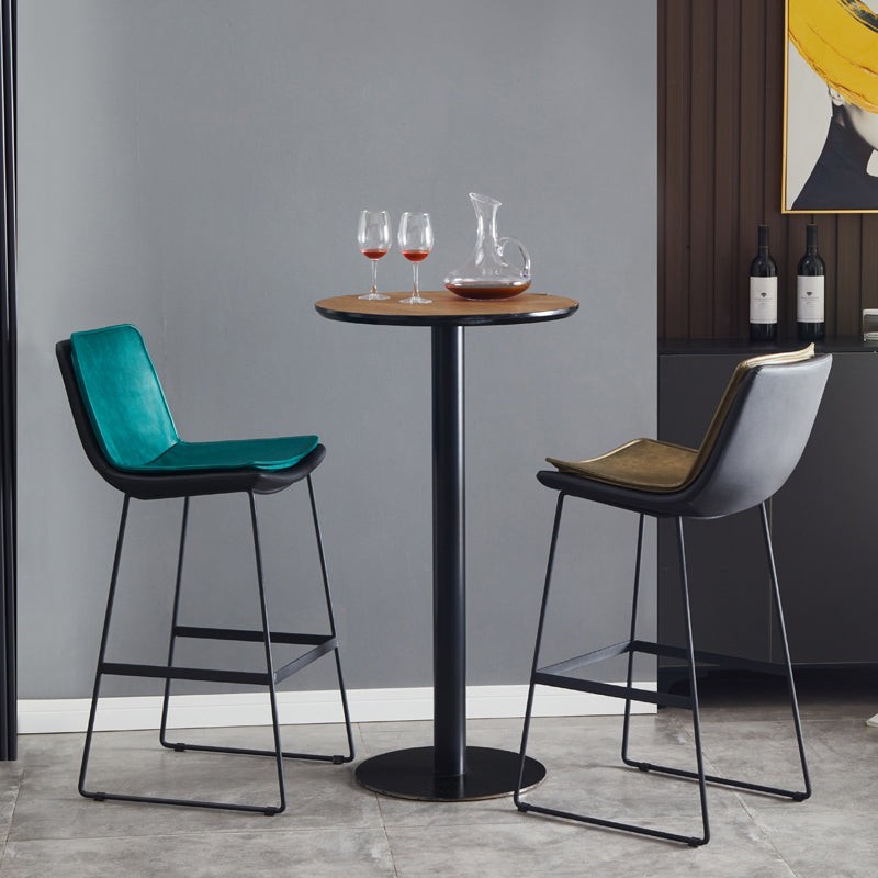 Modern Upholstered Low Back Armless Bar Stools with Metal Base