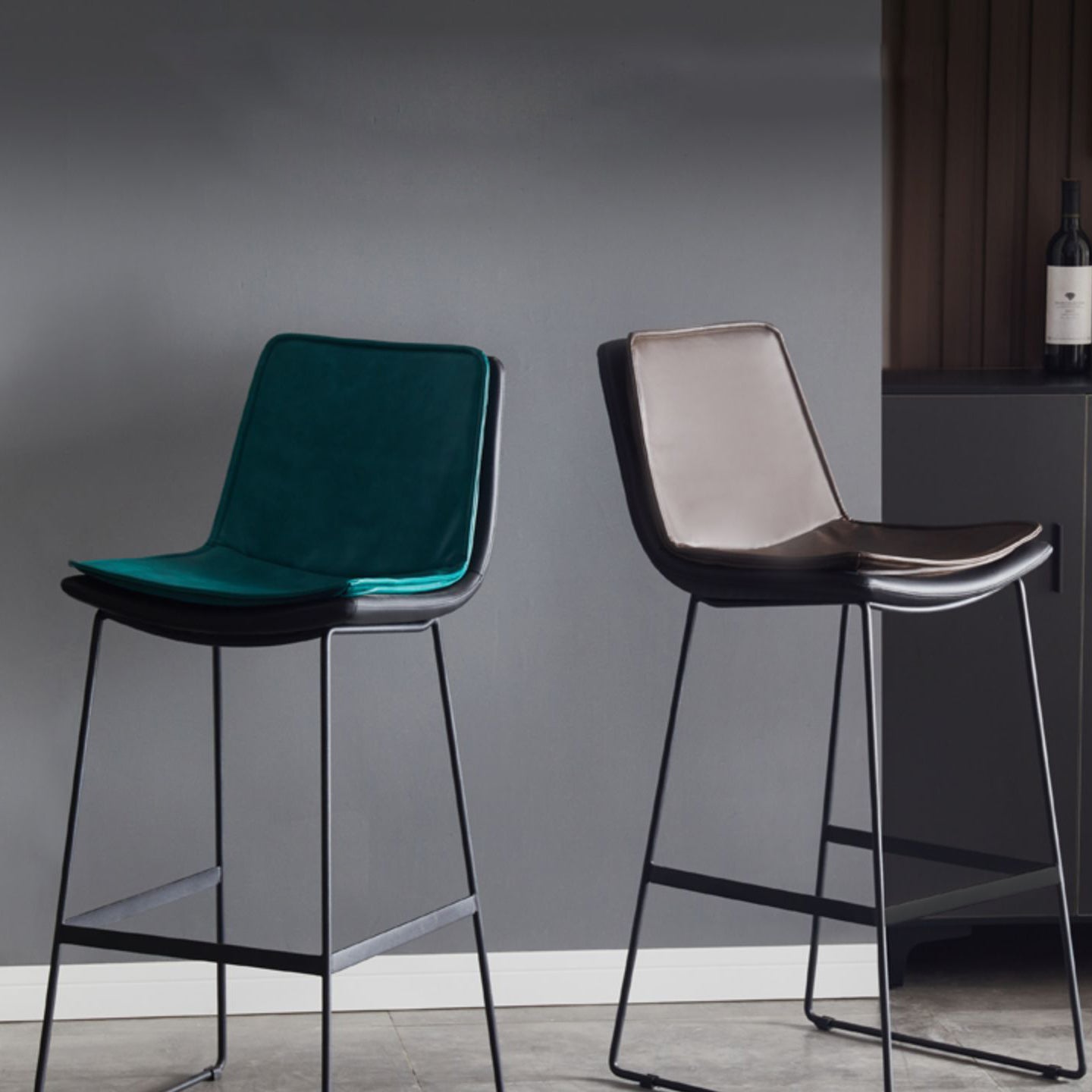 Modern Upholstered Low Back Armless Bar Stools with Metal Base