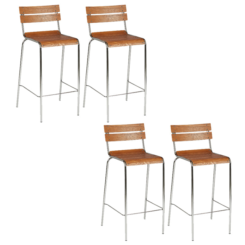 Contemporary Solid Wood Backrest Counter High Stool with Metal 4 Legs