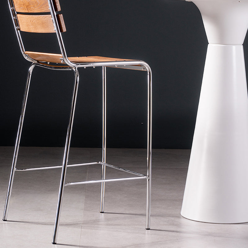 Contemporary Solid Wood Backrest Counter High Stool with Metal 4 Legs