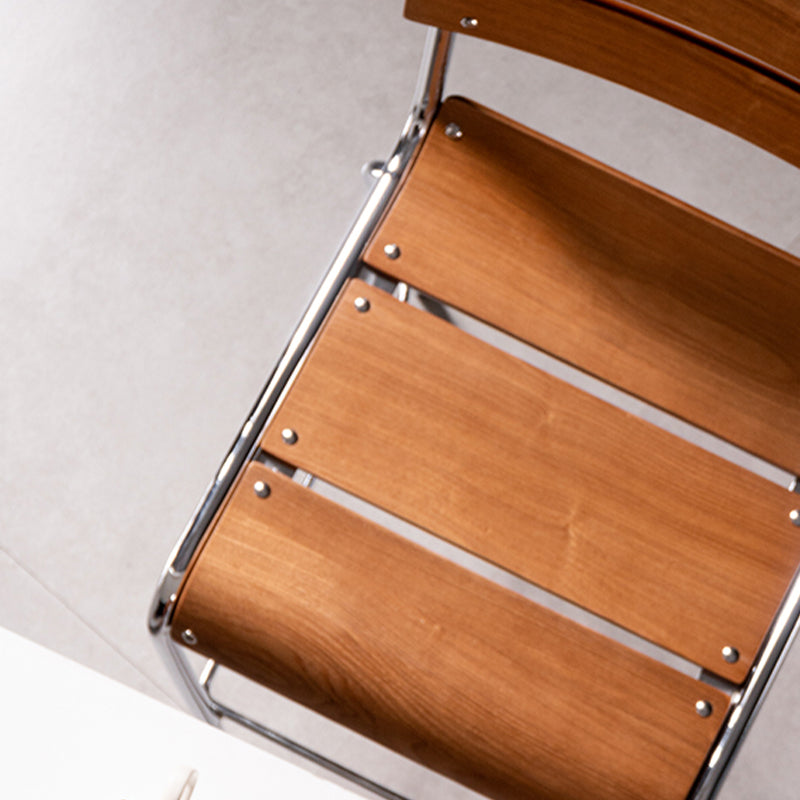 Contemporary Solid Wood Backrest Counter High Stool with Metal 4 Legs