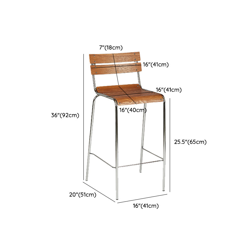 Contemporary Solid Wood Backrest Counter High Stool with Metal 4 Legs