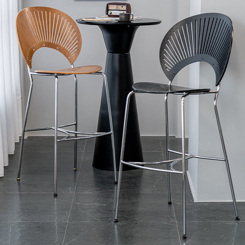 Contemporary 45" Height Wooden Backrest Counter High Stool with Metal Base