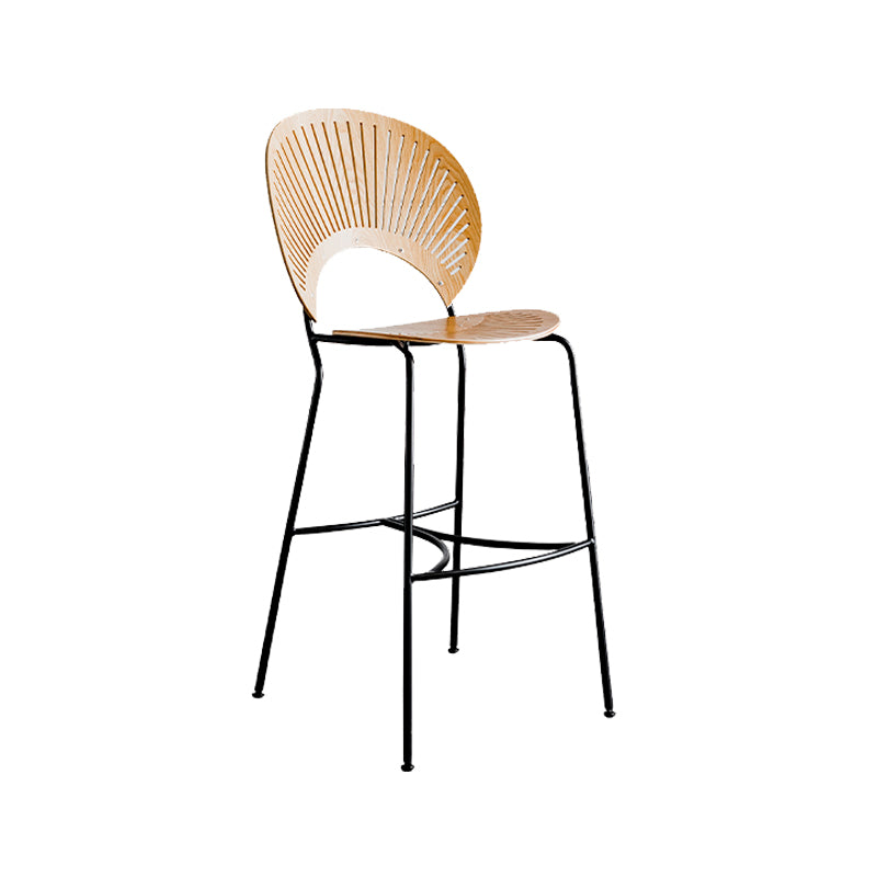 Contemporary 45" Height Wooden Backrest Counter High Stool with Metal Base