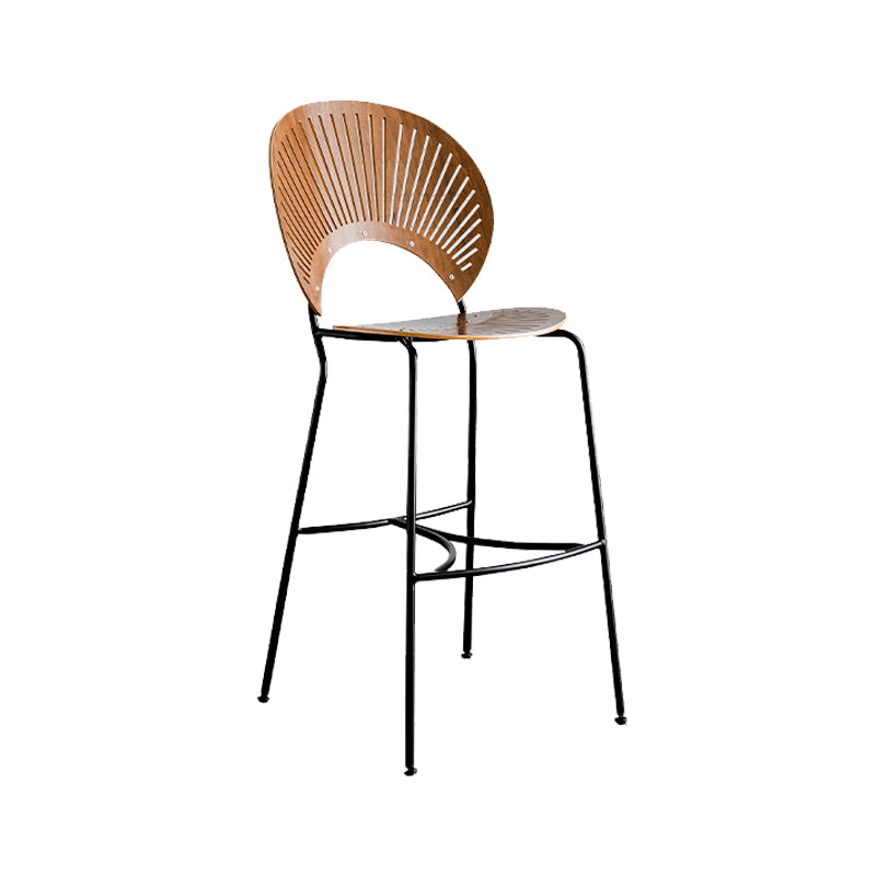 Contemporary 45" Height Wooden Backrest Counter High Stool with Metal Base