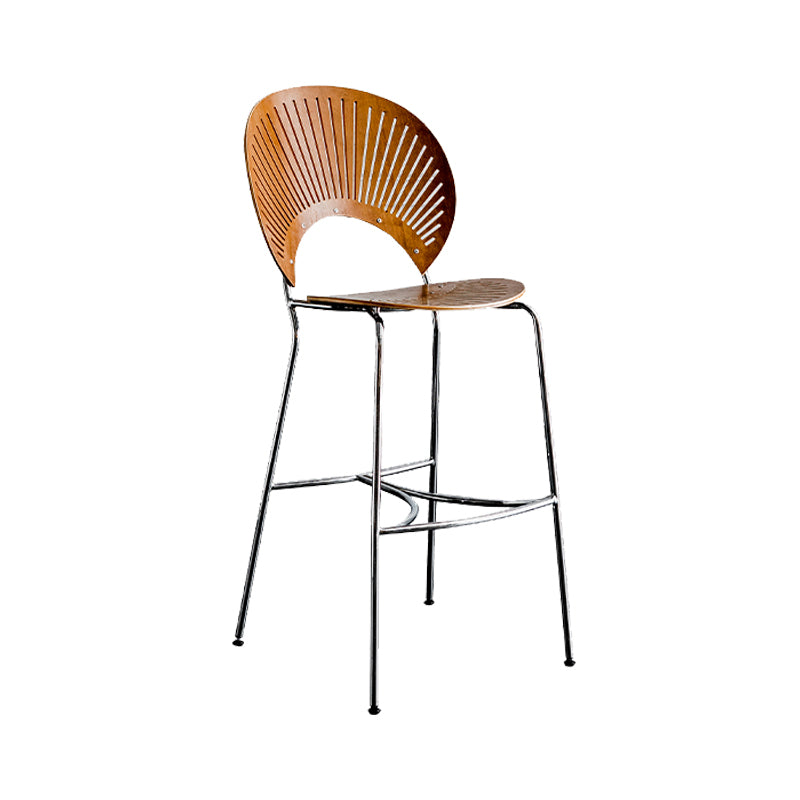 Contemporary 45" Height Wooden Backrest Counter High Stool with Metal Base