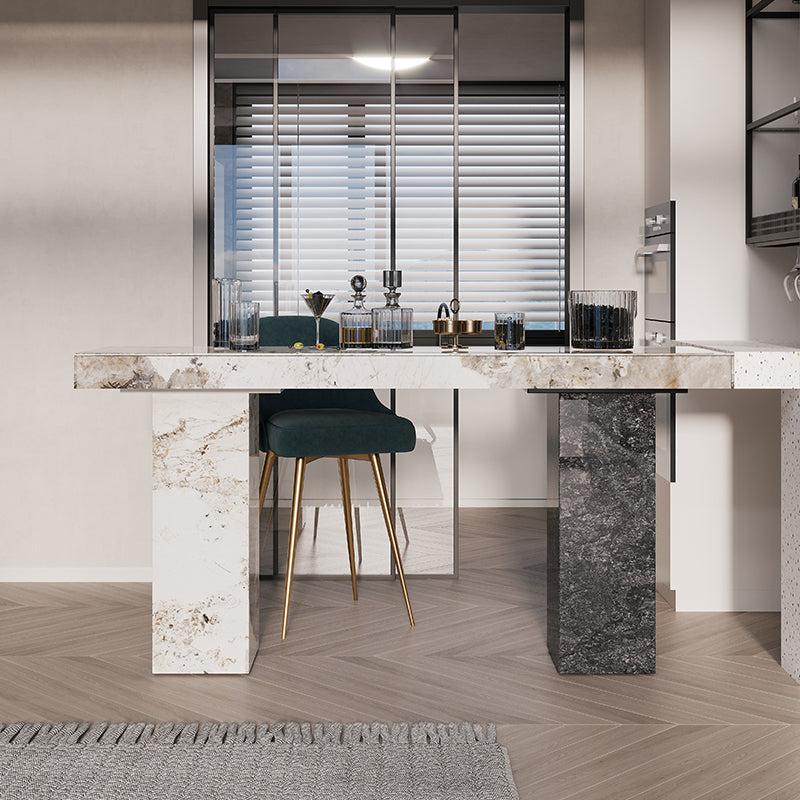 1/2/3/5 Pieces Glam Rectangle Sintered Stone Counter Table with High Stools