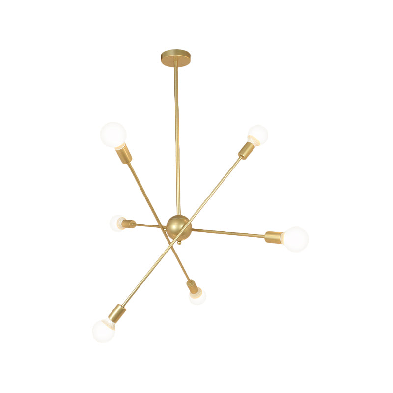 Gouden afwerking 6/8 Lichten Suspensie Lichte industriële stijl Iron Sputnik kroonluchter verlichting met kale lamp voor eetkamer