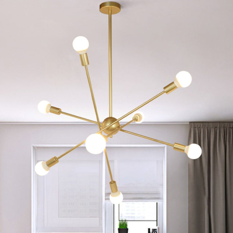 Gouden afwerking 6/8 Lichten Suspensie Lichte industriële stijl Iron Sputnik kroonluchter verlichting met kale lamp voor eetkamer