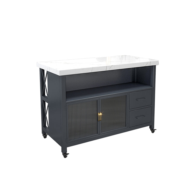 Faux Marble Rectangle Kitchen Cart with Metal Base and Wheels