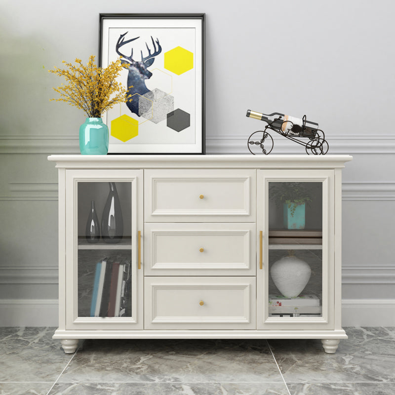 Contemporary White Buffet Sideboard Solid Wood Sideboard Cabinet with Drawers and Doors