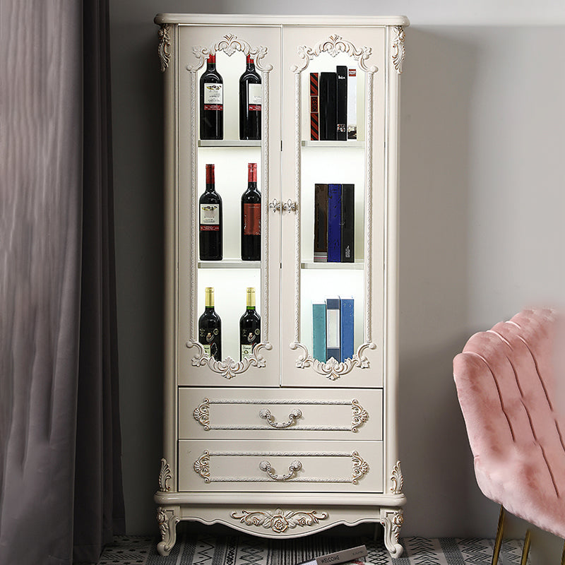 Traditional Display Stand Glass Doors Pine Storage Cabinet for Dining Room