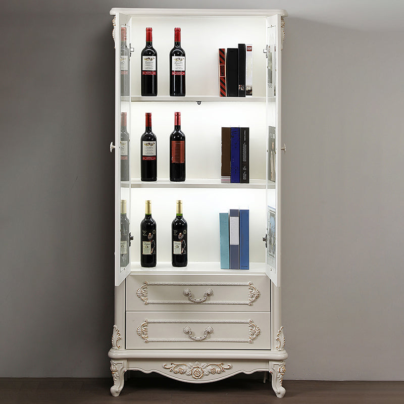 Traditional Display Stand Glass Doors Pine Storage Cabinet for Dining Room