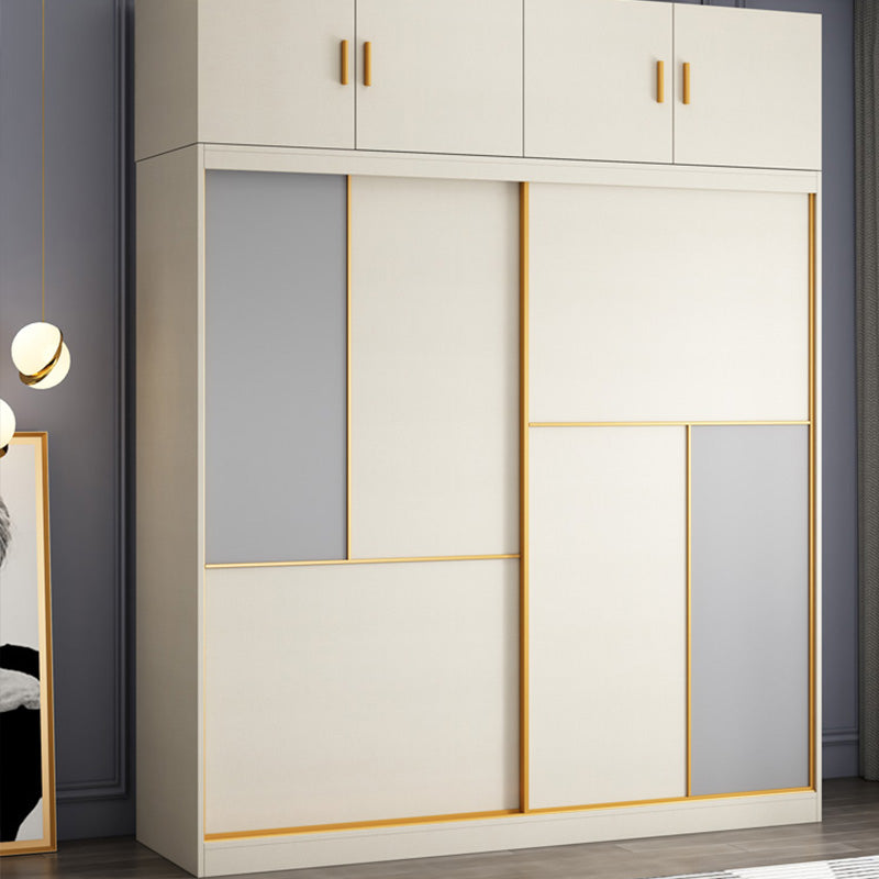 Bedroom Sliding Doors Storage Cabinet Coastal Style Wooden Wardrobe